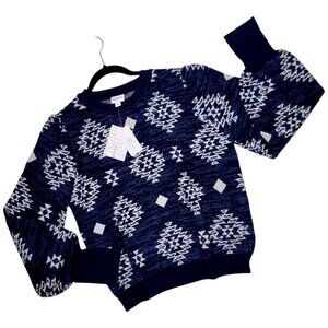 LuLaRoe Southwestern Piper Large NEW Navy Blue Cream Balloon Sleeve Sweater